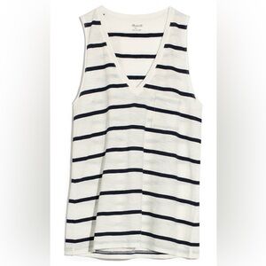 Madewell Whisper Cotton V-Neck Striped Pocket Tank
in Bright Ivory Size Large